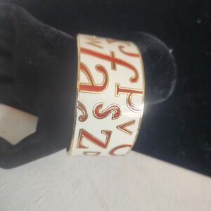 Kate Spade Red Letter Day Enamel Bangle Bracelet Cream Gold Red Alphabet Cuff